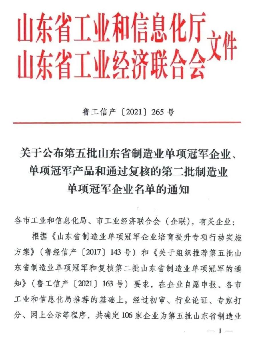 熱烈祝賀東岳機械通過“山東省制造業(yè)單項冠軍”復核 熱烈祝賀東岳機械通過“山東省制造業(yè)單項冠軍”復核