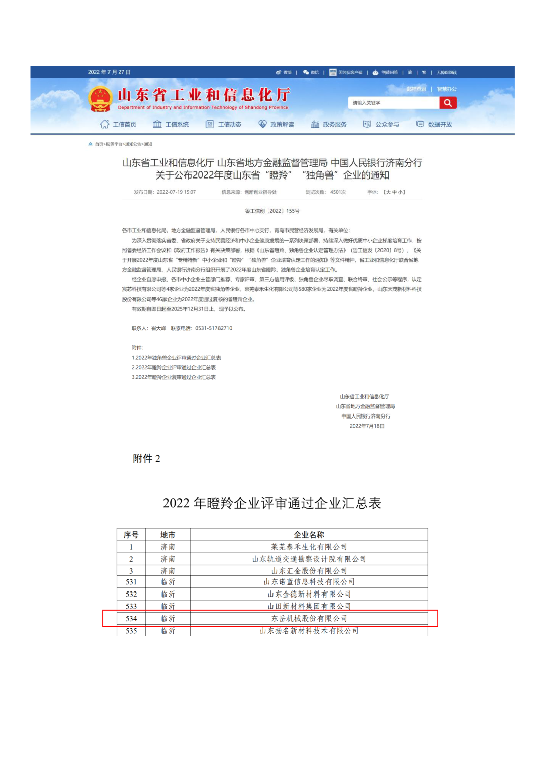 東岳機(jī)械榮獲山東省2022年“瞪羚”企業(yè)稱號 東岳機(jī)械榮獲山東省2022年“瞪羚”企業(yè)稱號